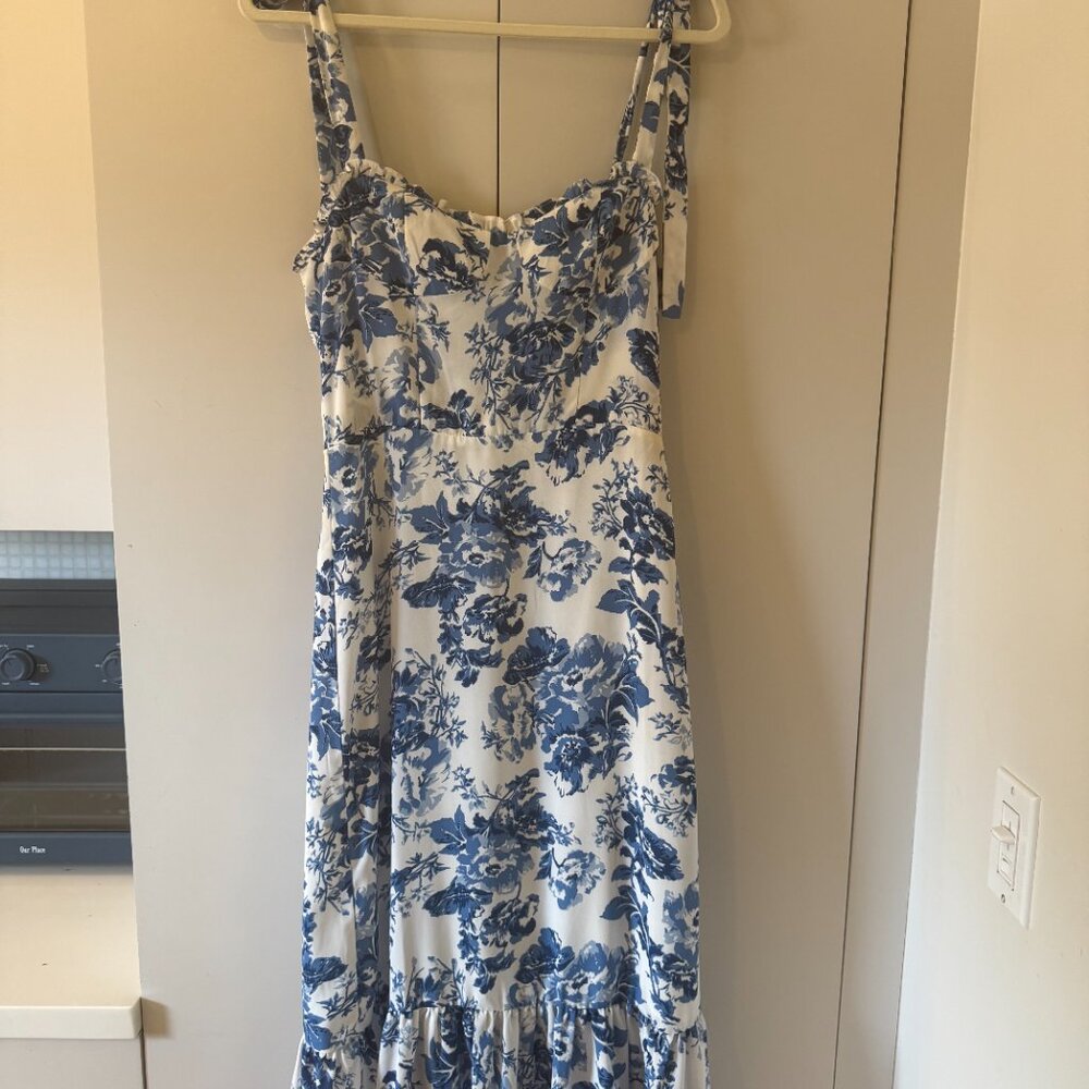 AQUA Toile De Jouy Sleeveless Floral Midi Dress